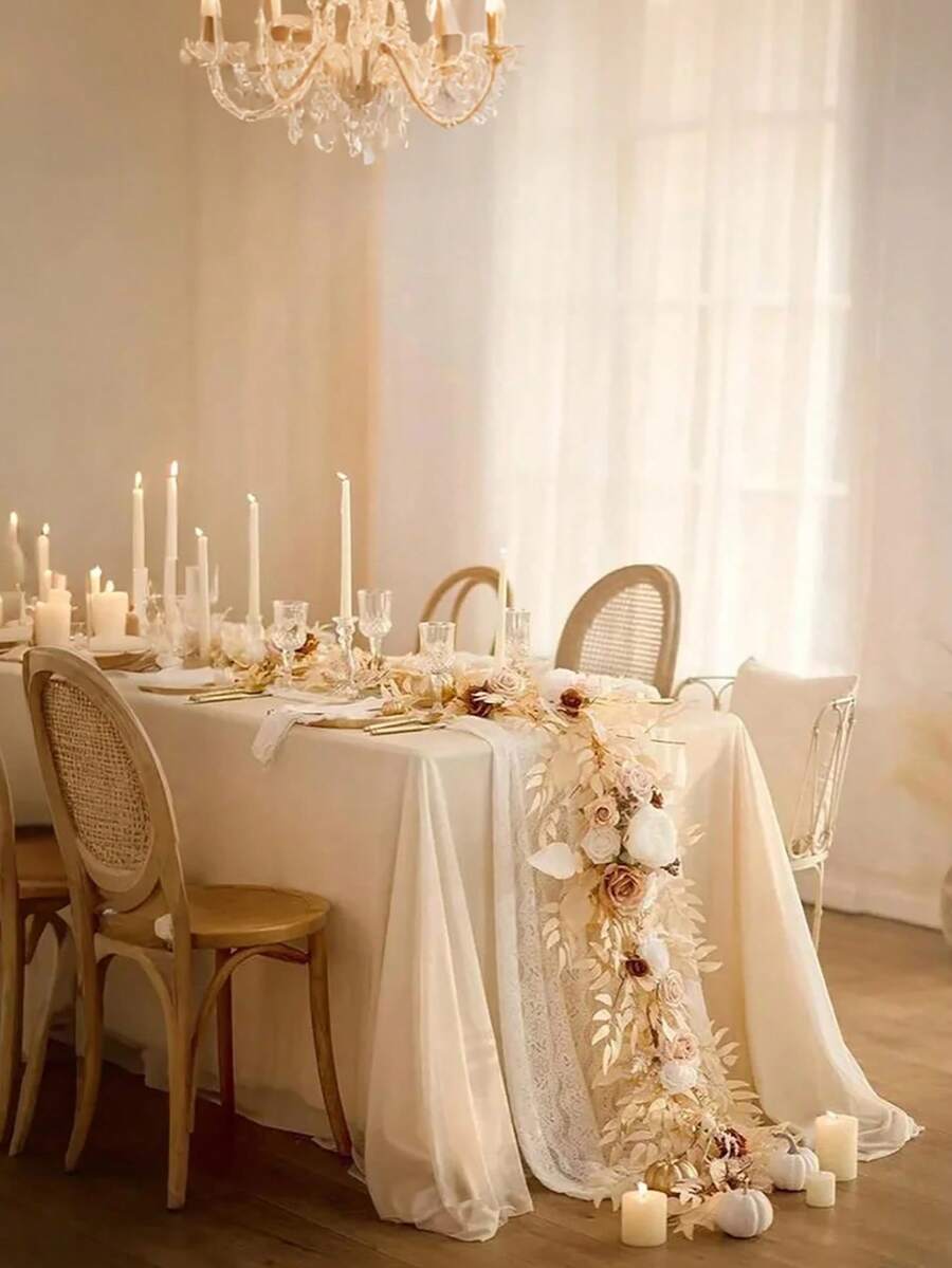 6FT Eucalyptus Garland With Flowers Greenery Floral Vine Garland For Table Decor Wedding Centerpieces - 1pc beige - 查看 1