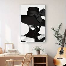 1 pieza.Pintura en lienzo con marco de madera, Dama en blanco y negro, Obra de arte para decoración de oficina, hogar y sala de estar, Regalos de Halloween y Navidad. - Negro - Ver 4