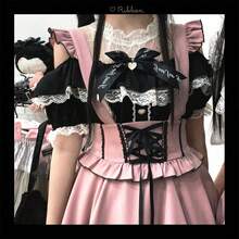 Sweet Cold Shoulder Shirt Women Lace Mesh Sheer Short Sleeve Blouse Vintage Ruffle Button Cute Tops - 白色 - 查看 11