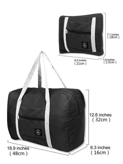 1 件黑色可折叠便携式旅行行李袋大容量多功能收纳袋手提包大容量轻便可折叠便携式带拉链商务旅行度假返校用品旅行配件男女通用学生纯色假日户外旅行必需品行李袋行李箱旅行包女士