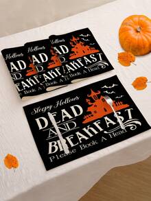 4 piezas/6 piezas/60 piezas Individuales de Halloween, individuales de lino con diseños de fantasmas de dibujos animados, castillos, arañas, murciélagos y letras, resistentes a la suciedad, aplicables para el hogar, restaurantes, decoración de mesa de comedor, artículos del hogar