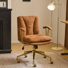 Office Chair High Back Study Chair Faux Leather Adjustable Swivel Vanity Chair With Padded Armrests For Conference And Home Brown - 棕色 - 查看 2