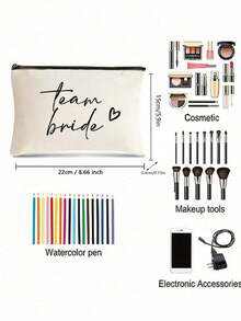 新娘帆布手提袋兼化妆包 - 印有“新娘”字样，新娘图案拉链化妆包，个性化新娘礼物，完美适用于婚礼、新娘送礼会、单身派对、订婚、蜜月、伴娘礼物、新娘纪念品、情人节礼物、海滩 - 彩色 - 查看 8