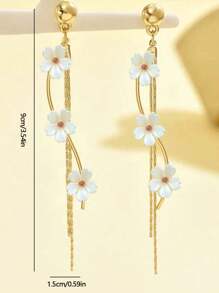 1 Pair Elegant High-Quality Tassel Floral Long Drop Earrings For Women, Fashionable & Versatile Summer Korean Style Flower Stud Earrings