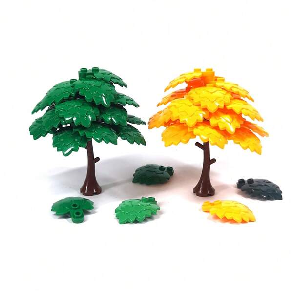 500pcs Small Particle Building Blocks Accessories 5058, 1x2 Round Plates With Multi-Layer Dense Tree Leaves 4x5x1 Garden Leaf Decorations
