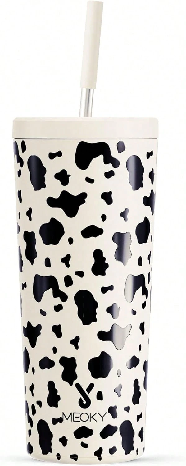 24 Oz Insulated Tumbler With Lid And Straw, Stainless Steel Vacuum Insulated Tumbler, Keeps Cold For 24 Hours, 100% Leak Proof, Fits In Car Cup Holder (Kiss) - Cow - 查看 1