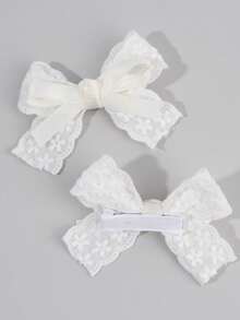 2 件女孩白色/粉色可爱优雅蝴蝶结发夹，纯色亚麻花朵印花和丝带手工蝴蝶结装饰，迷人装饰甜美可爱风格，适合日常穿着、派对、学校和春夏 - 彩色 - 查看 5