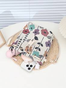 1 件米色撞色拼接抽绳提花提花水桶包，轻巧紧凑时尚百搭斜挎包，适合户外、度假、休闲优雅女士手提包