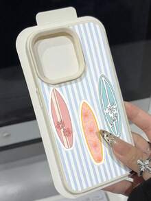 1pc Summer Limited Edition 3 Surfboards Blue Striped Litchi Texture Soft TPU Waterproof Anti-Fall Anti-Slip Phone Case Compatible With Apple// Phones
