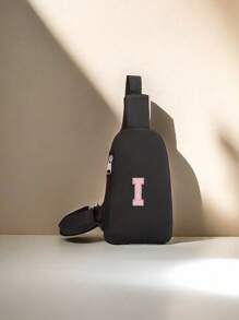 1 Mini-Brusttasche mit modischem DIY 26-Buchstaben-Stoffaufkleber, Reißverschluss-Verschluss, verstellbarer Schultergurt, Schule, Shopping und Freizeitkleidung, zum Aufbewahren von Telefon und Münzen, als Geburtstagsgeschenk für Freunde und Familie, Urlaubsgeschenke, Reißverschlussrichtung zufällig