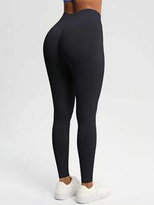 YESOBD Women 4 Way Stretch Sports & Outdoors Seamless Booty Sculpt Tummy Control Fitness Tights,No Front Seam High Waisted Workout Leggings For Women Buttery Soft Yoga Pants Gym Athletic Tights - 高級黑色 - 查看 5