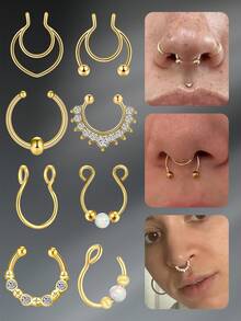 CIZME Nhẫn vách ngăn giả Hoop Stainteel Thép không xỏ khuyên CZ Opal Trang sức vách ngăn Nhẫn mũi giả Kẹp vào Nhẫn vách ngăn Xỏ khuyên vách ngăn mũi giả Trang sức cơ thể cho phụ nữ đeo hàng ngày, Nhẫn mũi có thể điều chỉnh hình móng ngựa giả - Bạc - Xem 12