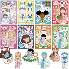 8 Sheets Funny Doctor Nurse Stickers Make Your Own Character Face Puzzle Toy Party Game Medical Decals For Laptops And Water Bottles Nurse Accessories For Work Back To School Student Rewards Supply