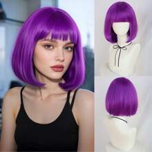 Fashion Women's BoBo Wigs, Short Straight Hair With Bangs Wigs, Multiple Pastel Colors Bob Anime Cosplay Wigs For Party Costume Wigs For Ladies, Pink Green Black Blonde Red Brown Blue White Purple Orange Yellow Rainbow Colorful Hairpiece For Holiday Comic Con Exhibition Celebration Daily Wigs For Birthday Gifts, Sassy Rockabilly Punk Cool Unique Rock & Roll 80s Wig