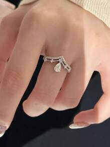 Sanrio 1PC Adjustable V-Shaped Drill Crown Drop Zirconia Ring - Luxe Vintage Elegance, Perfect For Daily Wear & Valentine's Day Gift For Her
