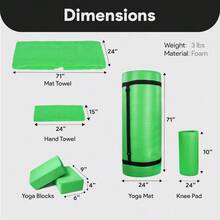 Local Delivery 7-Piece Yoga Equipment Set With Multiple Colors - Yoga Mat With Carrying Strap, 2 Yoga Blocks, Yoga Mat Towel, Yoga Hand Towel, Yoga Strap And Yoga Knee Pad - 綠色 - 查看 3