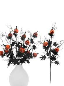 1 pezzo - Rami e steli artificiali per Ognissanti, pianta artificiale, ramo artificiale di zucca con foglie nere, fiore artificiale nero e arancione per la decorazione interna della casa di Ognissanti, decorazioni di Ognissanti, decorazioni autunnali per il raccolto e il festival di Ognissanti - Multicolore - Visualizzare 5