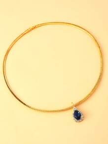 1 peça colar com pingente de cristal azul em forma de lágrima, design exclusivo e elegante, gargantilha para mulheres