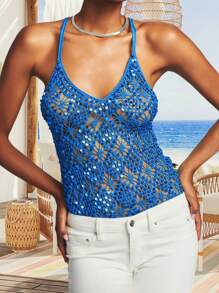 Summer Outfits For Women Sequin Knit Tank Tops For Women Summer Slim Fit Deep V Neck Hollow Out Sleeveless Spaghetti Strap Vest