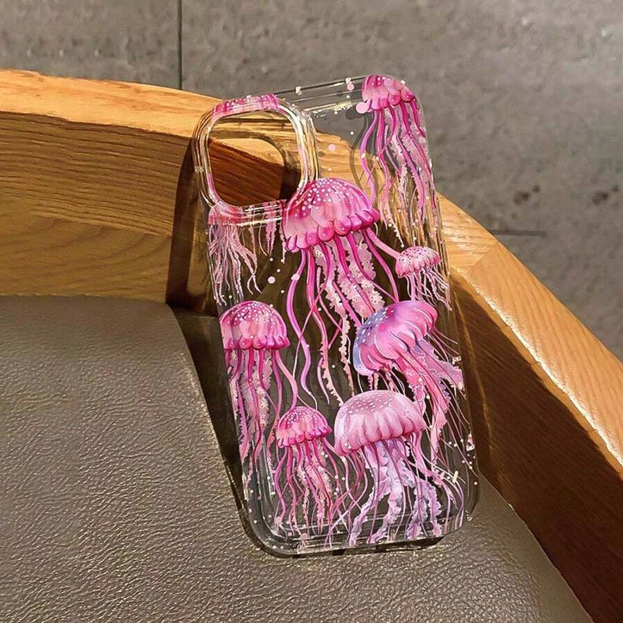 1pc Wireless Charging Design With Jellyfish Pattern Cute Simple Anti-Fall Shockproof All-Inclusive Mobile Phone Case Suitable For Iphone16pro Max/16pro/16plus/16/15/14/13/12/11/XSMAX/XS/XR/Galaxy S22plus/S23ULTRA/S24FE/S25 EDGE Is Cute And Fashionable, And Is A Good Choice For Various Festivals