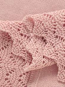1pc Infant Knitted Solid Color Blanket With Delicate Lace Border, Kids Cozy Blanket, Suitable For All Seasons - Pink - View 6