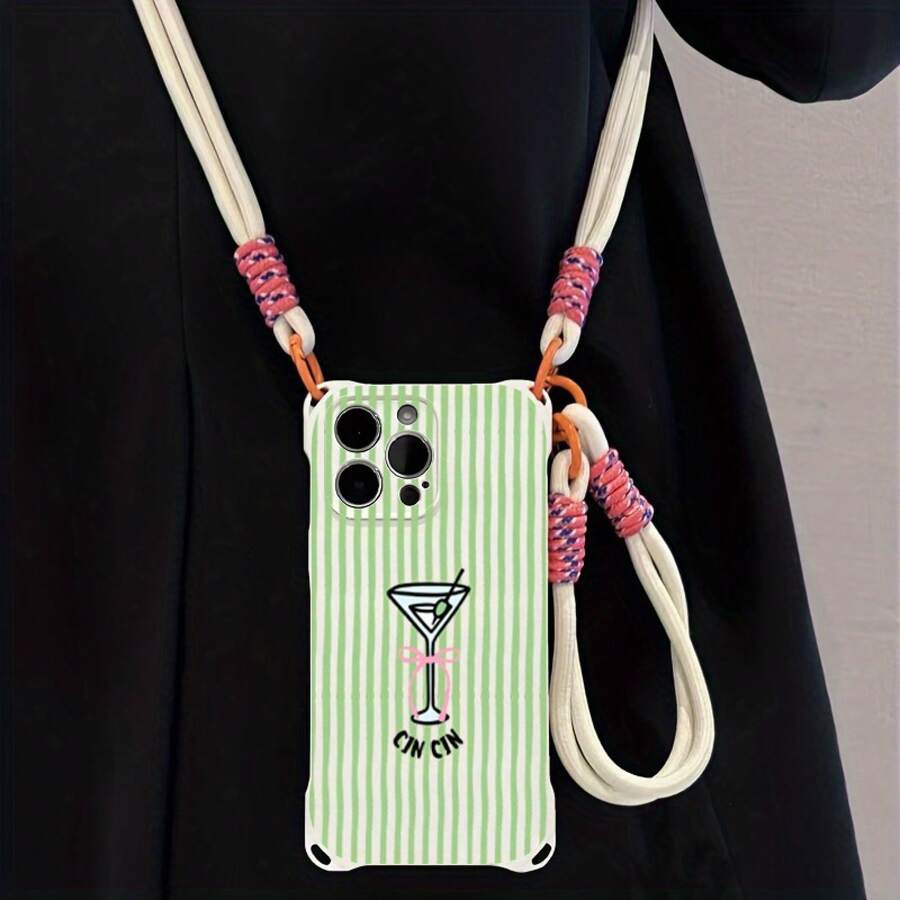 Funda para teléfono 1 pieza Una elegante correa para el hombro tipo bandolera, patrón Correa para el hombro tipo bandolera Correa de mano anticaída de cuatro esquinas Funda protectora para teléfono móvil Puede colgarse hacia atrás Funda para teléfono móvil suave adecuada para la serie 12 13 14 15 16 Pro Pro Plus - - Colores mixtos 1 - Ver 1