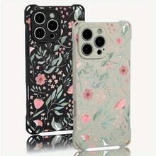 Funda de teléfono con diseño de flor y hoja rosa, funda colgante de cuatro esquinas para teléfono 13 Pro 16 15 Plus 14 12, TPU impreso suave, 1 ud. - Colores mixtos 1 - Ver 2