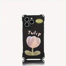Funda de teléfono 1 pieza, diseño de patrón de tulipán con cuatro esquinas, funda de teléfono colgante S es adecuada 16 Plus 13 Pro 15 12 14 TPU impreso suave - Colores mixtos 2 - Ver 1