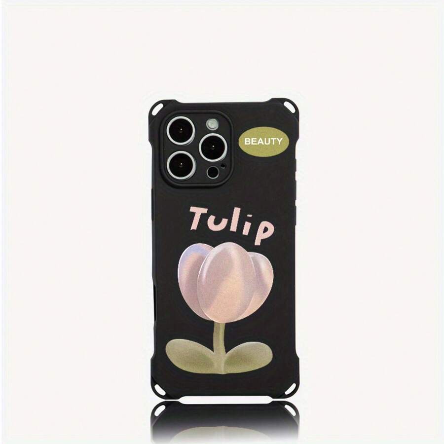Funda de teléfono 1 pieza, diseño de patrón de tulipán con cuatro esquinas, funda de teléfono colgante S es adecuada 16 Plus 13 Pro 15 12 14 TPU impreso suave - Colores mixtos 2 - Ver 1