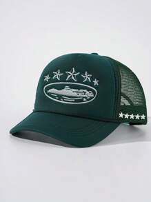 1 Stück Herren Outdoor Baseballcap mit fünfzackigem Stern Stickmuster und Netzstoff, verstellbarer Sonnenschutz Lässig Hut für Frühling Herbst Reisen Strand, Urlaub, Y2K Stil, geeignet als Valentinstagsgeschenk