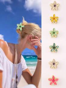 1 件装女士浪漫鸡蛋花发夹，彩色花朵金属发饰，适合高发量，适合日常佩戴和派对发夹爪夹发夹发夹发夹发夹发夹发夹，海滩配饰秋冬女士度假装发饰