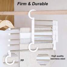 5 Tier Stainless Steel Pants Rack Adjustable Wardrobe Organizer With White Compartments Towel Hanger Stand Storage Rack For Bedroom Closet Home Organization Multipurpose Clothing Display Stand - Multicolor - View 14