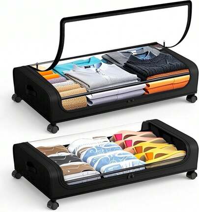 Caja de almacenamiento para zapatos debajo de la cama color negro de acero inoxidable con ruedas