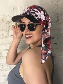 1件装女士印花头巾帽，时尚花卉筒帽，弯檐帽，欧美风格，适合搭配连衣裙