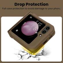 keshengtai 1 Ốp lưng điện thoại màu kẹo bản lề toàn diện tương thích với Samsung Galaxy Z Flip7, 7FE, 6, 5, 4, 3, 5G Chống nước, chống sốc, chống rơi, chống trầy xước - Cà phê - Xem 5