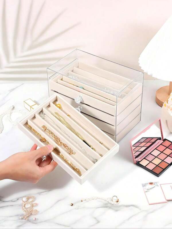 1 Multifunctional Jewelry Box, 3-Layer Necklace Storage Box, Drawer-Style Home Jewelry Storage Box, Suitable For Earrings, Rings, Necklaces, Bracelets, Suitable For Jewelry Stores And Daily Use, Large Capacity, An Ideal Gift For Women And Girls, Drawer-Style Home Jewelry Storage Box, Suitable For Earrings, Rings, Necklaces, Bracelets, Suitable For Jewelry Stores And Daily Use, Large Capacity, An Ideal Gift For Women And Girls