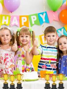 10 pezzi Piccoli trofei in plastica con fischietto, set per omaggi da festa, oggetti di scena, premi, concorsi per bambini e adulti, decorazioni per feste, per migliorare l'atmosfera, trofei dorati - festa di nascità