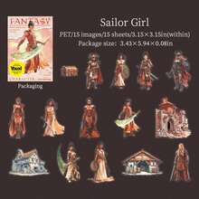 15 张 PET 高品质复古宠物日记装饰贴纸，奇幻职业系列，适用于礼物、办公室、家居、标记、标签、教室、娱乐玩具、学生日记创意复古备忘录装饰贴纸，适用于学校用品，返校 - 彩色 - 查看 15