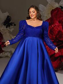 Váy dạ hội trang trọng tay dài màu xanh lam đính hạt sang trọng, thanh lịch cỡ lớn mới - Xanh đậm - Xem 7