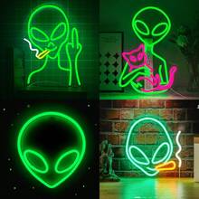 绿色外星人霓虹灯标志，可调光 LED 霓虹灯，USB 供电，酷炫外星人发光标志，墙面装饰艺术氛围灯，用于墙面装饰卧室男人窝游戏室家庭酒吧派对装饰礼物万圣节装饰灯家居装饰派对装饰万圣节装饰房间装饰万圣节花园装饰礼物仙女
