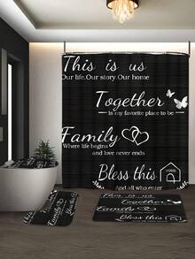 1pc/4pcs Bathroom Decoration Set: Shower Curtain With 12 Hooks, Non-Slip Bath Mat, U-Shaped Floor Mat & Round Toilet Lid Cover, Multifunctional For Bathroom