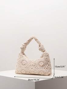 随机图案海滩必备品、拉菲草包、高档女士手提包、钩针编织套装、旅行必备品、女士度假装 - 杏色 - 查看 7