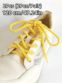 2 件金属编织鞋带，涤纶编织圆形鞋带，彩色双色黑白红黄蓝