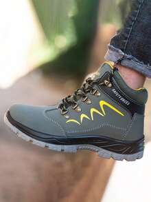 (Please Order One Size Up) Men's Steel Toe Safety Boots, Comfortable & Fashionable, PU Leather Uppers With Anti-Smashing, Anti-Puncture Soles, High-Top Sporty Design, Durable & Sturdy, Work Shoes, Anti-Puncture - Green - View 9