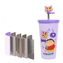 635ml/21oz Crayon Shin Chan Doll Thermos Cup Insulation Bottle Anime Cartoon Large-Capacity Desktop Straw Cup Stainless Steel Coffee Mug Tumbler Birthday Gifts - Purple - View 5
