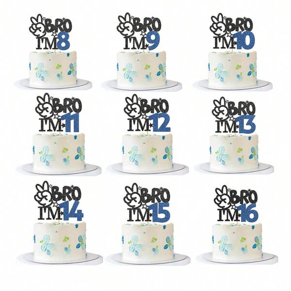 1pc I'm 8 9 10 11 12 13 14 15 16 Cake Topper - Boy 8th 9th 10th 11th 12th 13th 14th 15th 16th Birthday Cake Supplies Big Brother Birthday Party Decoration