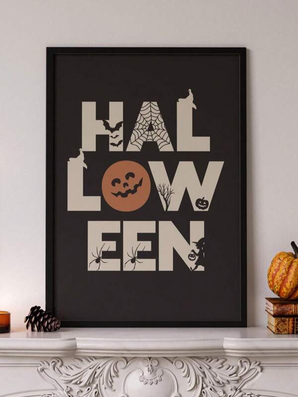 1pc Halloween Wall Art Cute Spooky Digital Print With Ghost & Pumpkin Design, Frameless Canvas Poster For Dorm/Living Room/Party Decor, Perfect Gift For Trick Or Treat & Back To School (Wall Prints, Funky Posters, Holiday Decor, Printable Wall Art)