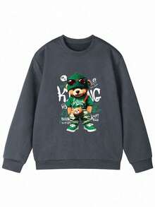 1pc Tween Boy New York Graphic Print Crew Neck Sweatshirt, Warm Pullover For Autumn/Winter, Young Student Casual Long Sleeve Top, Suitable For Sports, Leisure, Daily Wear, Versatile, College, Streetwear - Dark Grey - View 4