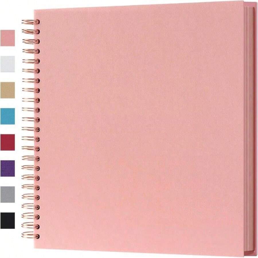 Potricher 7 X 7 Inch DIY Scrapbook Album 40 Pages Hardcover Kraft Paper Scrap Book Photo Albums Memory Book For Wedding And Anniversary Family (Black, 7 Inch) - Pink - View 1