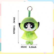 Powerpuff Girls Raincoat Plush Keychain, Bubbles Buttercup Blossom Raincoat Plush Toy Hanging Charms, Cartoon Character Raincoat Cute Bag Charms